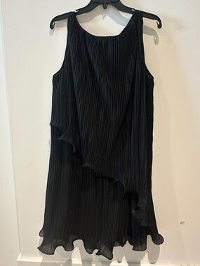 NWT - Goelia Black Pleated Sleeveless Ruffle Hem Dress